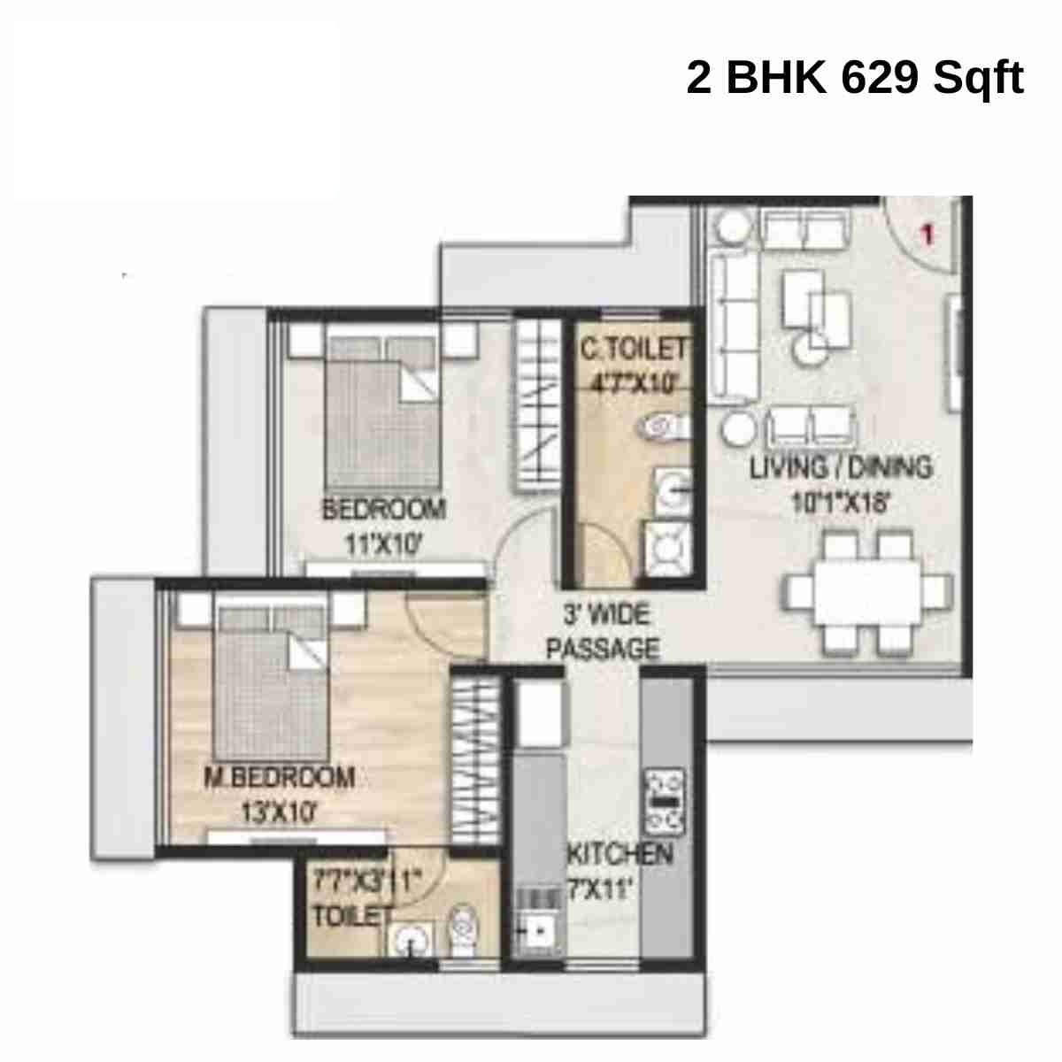 Proviso-The-Notch-Maplewoods-Floor-Plan-2-BHK-629-sqft