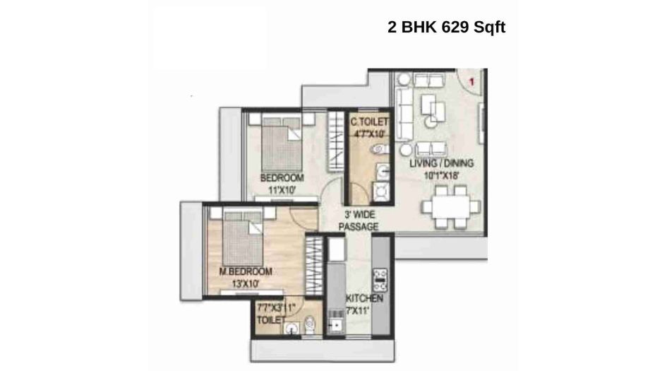 Proviso-The-Notch-Maplewoods-Floor-Plan-2-BHK-629-sqft